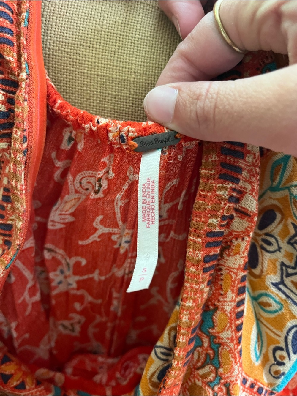 Free People Orange Multi-Print Boho Blouse - Picture 3 of 4